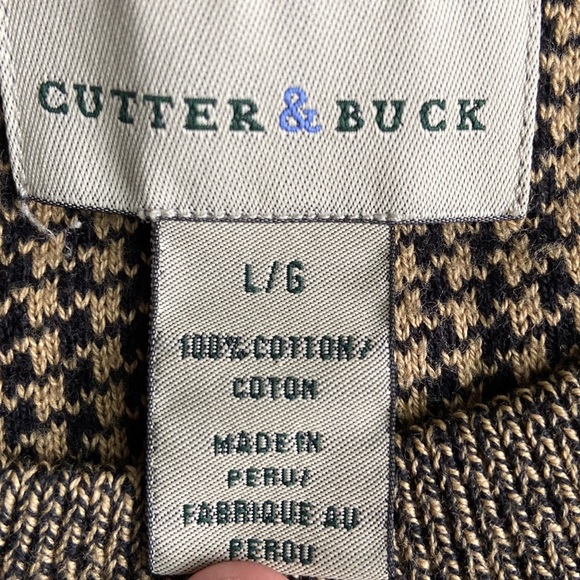 Cutter & Buck Houndstooth Large Knit Crewneck Pullover Sweater Tan & Black - Picture 5 of 5